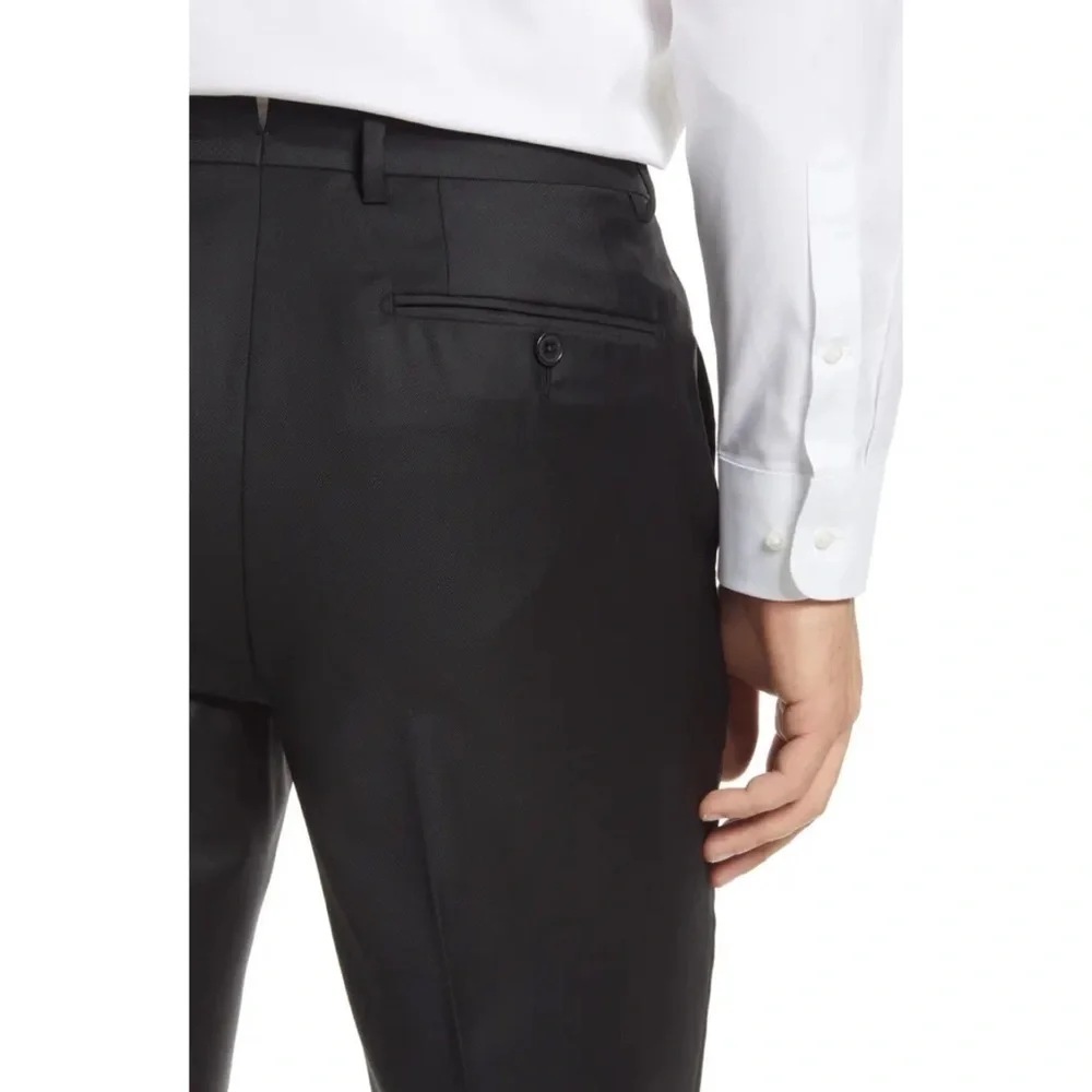 Santorelli Roma Flat Front Black‎ Italian Wool Dress Pants Size 56 NWT
